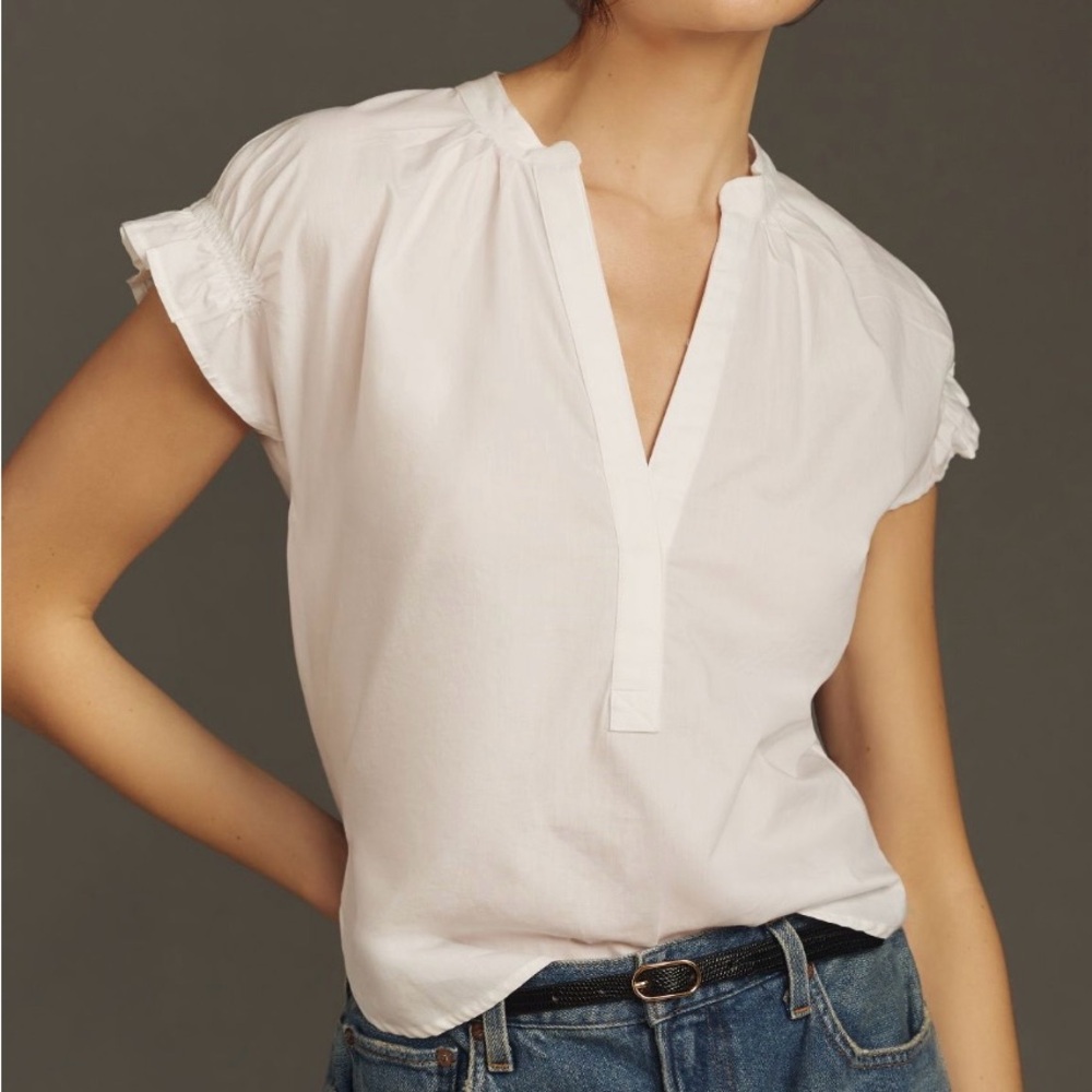 Anthropologie The Tatum Flutter Sleeve Blouse by Pilcro: Poplin Edition